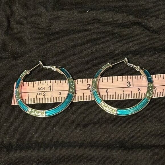 Lia Sophie Teal & Green Enamel Pendant Necklace & Hoop Earrings Set - Picture 4 of 11